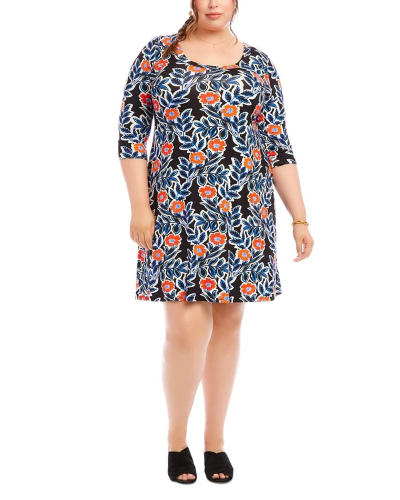Plus Three Quarter Sleeve A Line Dress