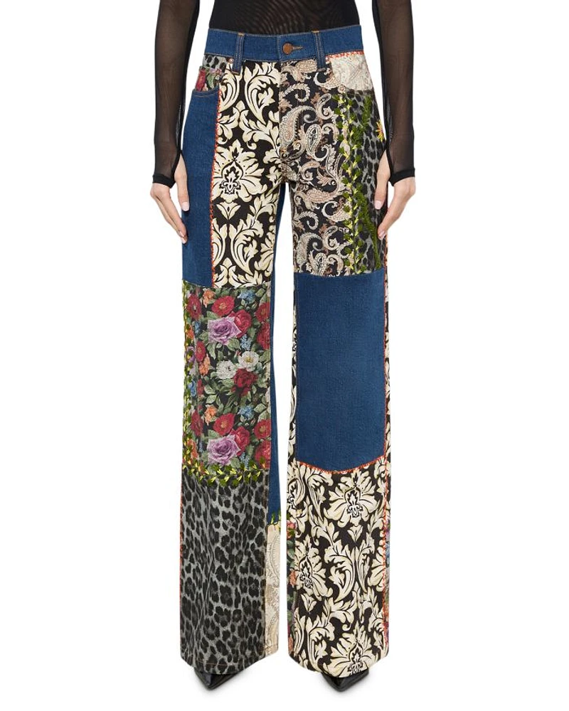 Weezy Mixed Media High Rise Wide Leg Jeans Denim Multi