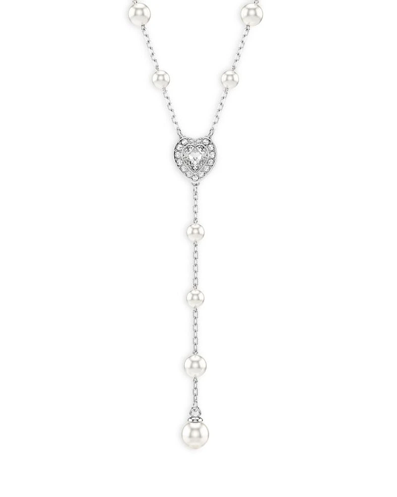 Ariana Grande Imitation Pearl & Crystal Heart Y Necklace, 14.875-17.75"
