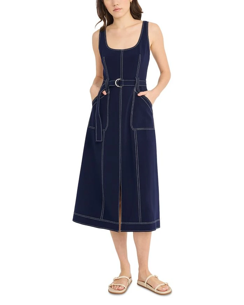 Sleeveless Square Neck Belted Dress