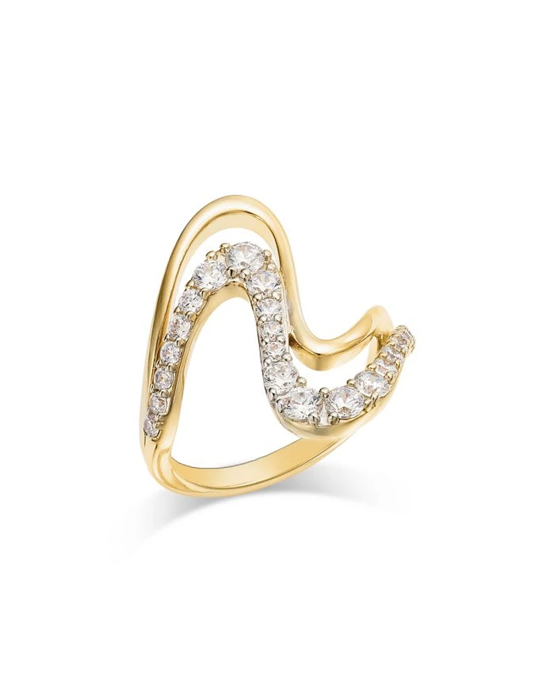 Diamond Double Wave Ring in 14K Yellow Gold, 1.0 tcw