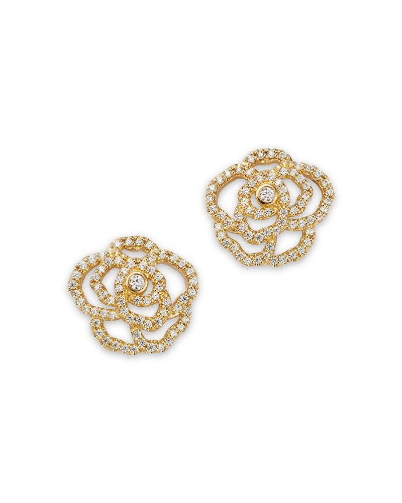 Diamond Flower Earrings in 14K Yellow Gold, 0.50 tcw