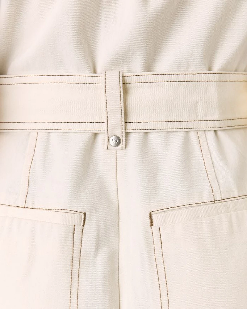 Petite Denim Pintuck Belted Jumpsuit