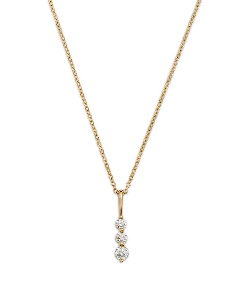 Diamond Three Stone Pendant Necklace in 14K Yellow Gold, 0.25 tcw
