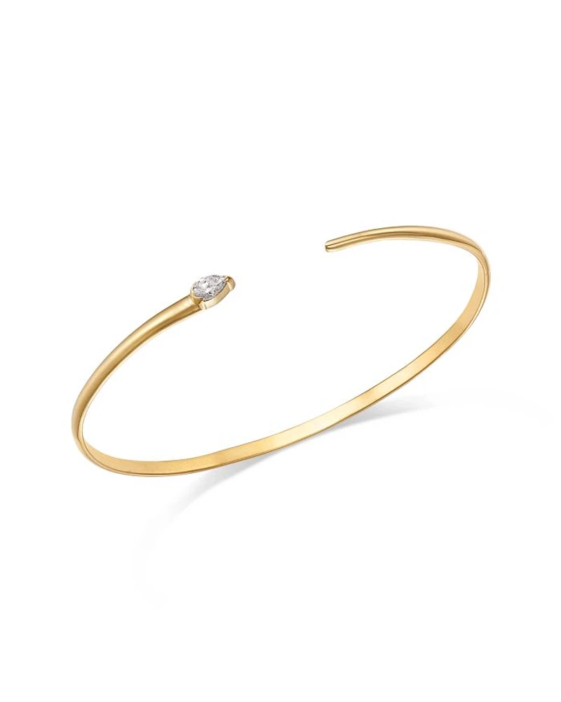 14K Yellow Gold Pear Cut Diamond Tapered Open Cuff Bracelet, 0.18 tcw