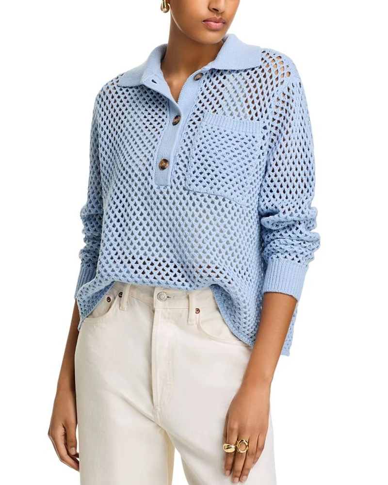Open Stitch Crochet Polo Sweater - Exclusive