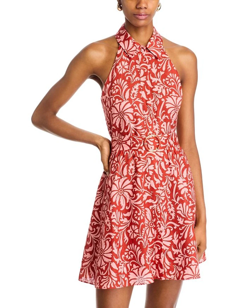 Beau Floral Print Linen Halter Dress