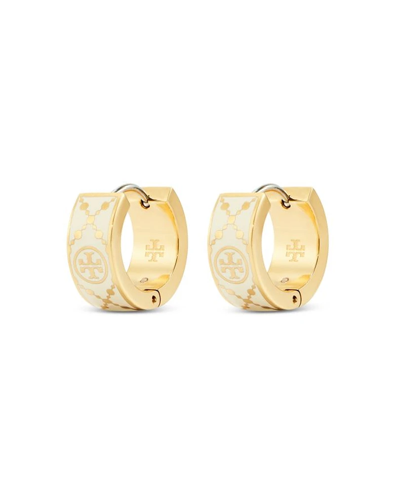 Small Double T Monogram Hoop Earrings in Gold Tone Stainless Steel