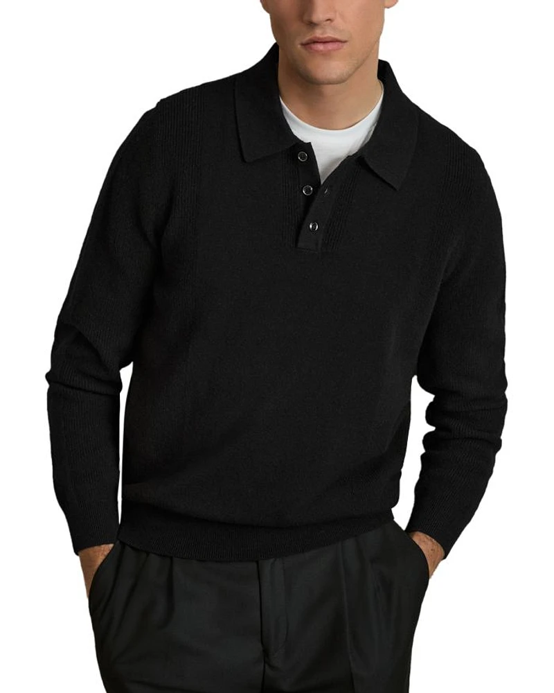 Kingsley Regular Fit Textured Long Sleeve Wool Polo