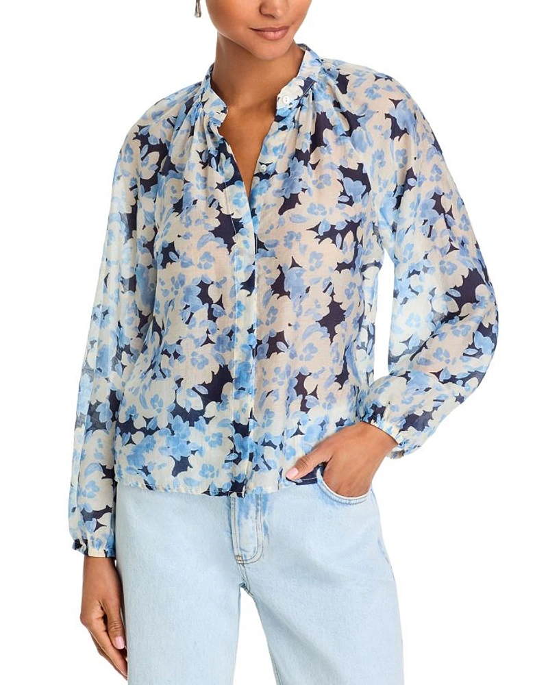 Floral Print Shirred Collar Blouse