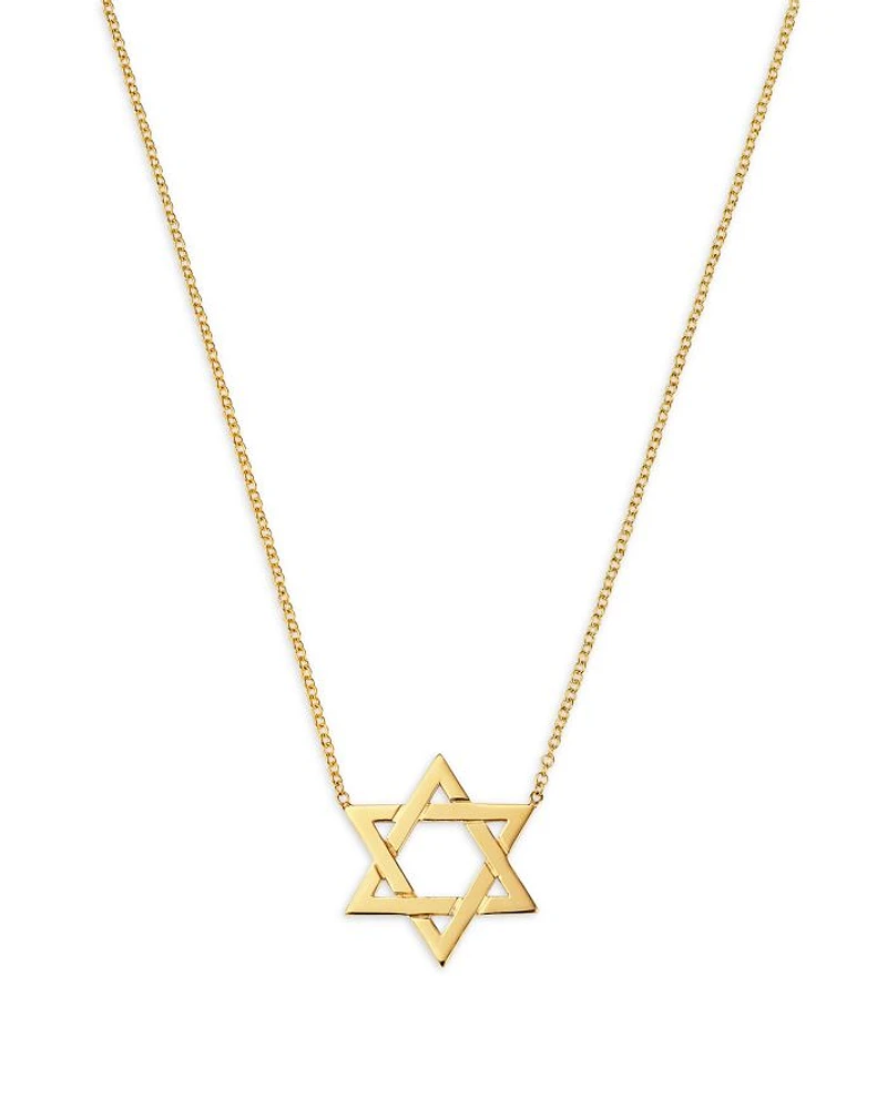 14K Yellow Gold Spiritual Star of David Pendant Necklace, 14-16"