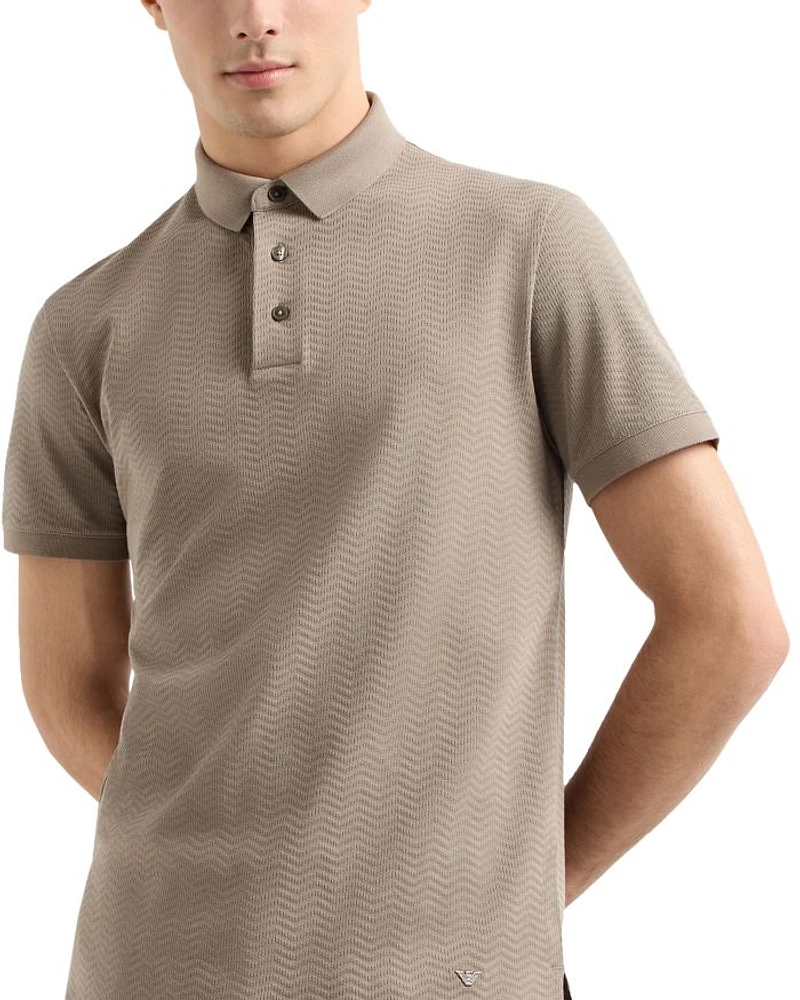 Textured Cotton Allover Jacquard Chevron Motif Polo