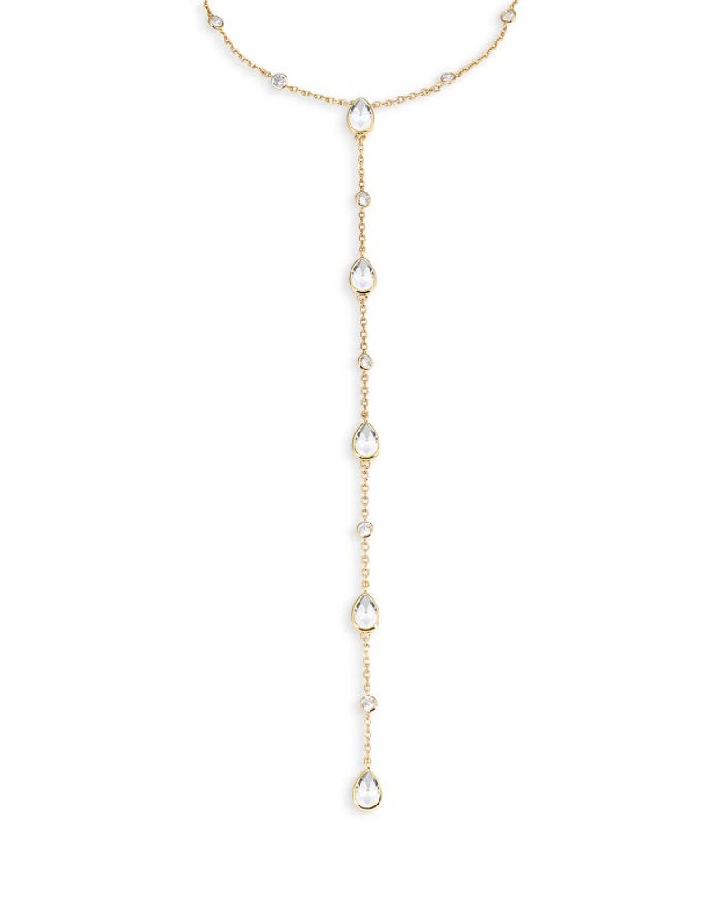 Mixed Cubic Zirconia Lariat Necklace 18K Gold Plated, 15"-18"