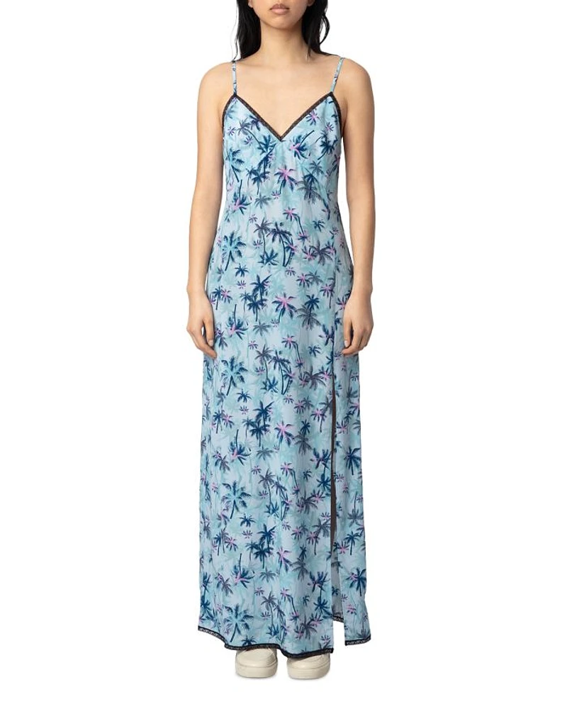 Ramelil Sunset Palm Mist Silk Dress