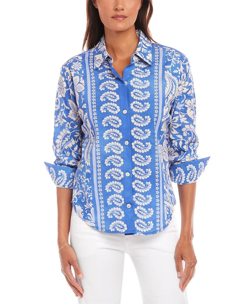 Ruched Sleeve Paisley Print Shirt