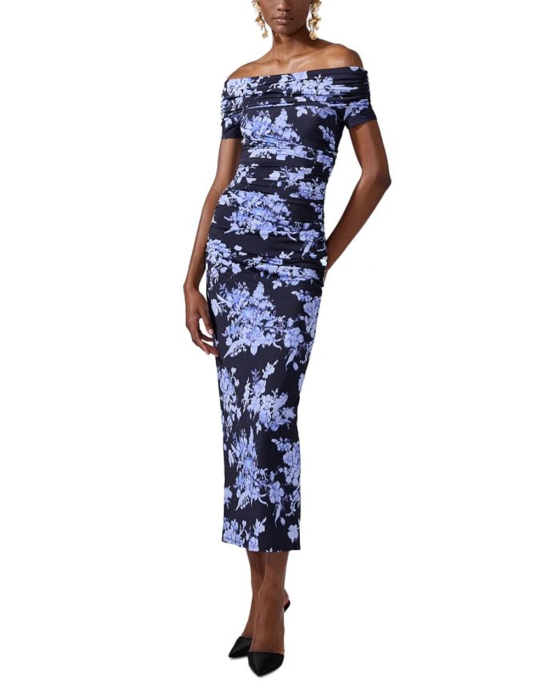 Off-the-Shoulder Gathered Midi Dress