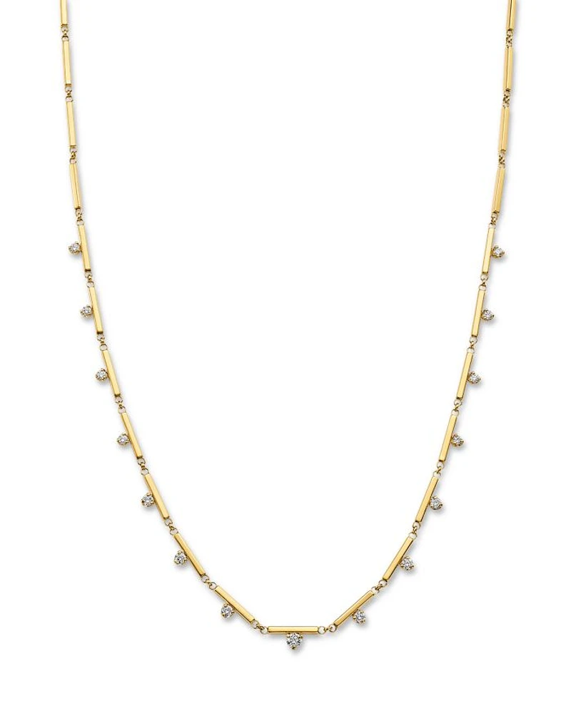 14K Yellow Gold Prong Diamonds Linked Bar Collar Necklace, 15-17"