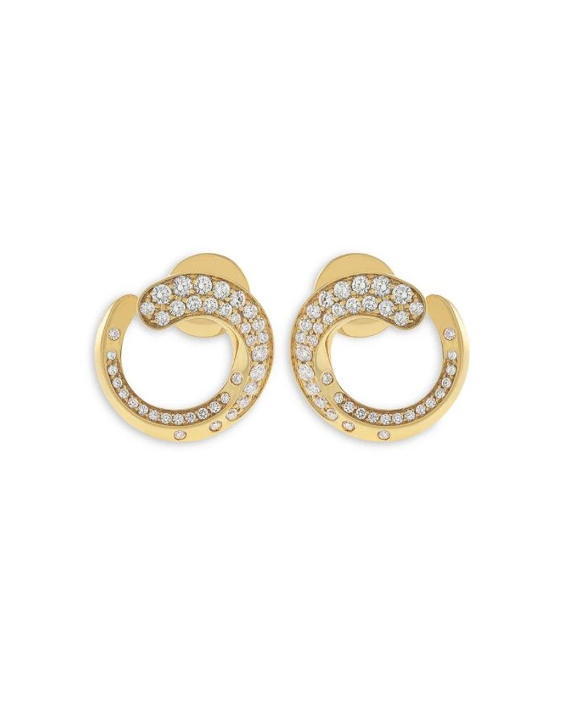 18K Yellow Gold Like Collection Spiral Hoop Earrings with Diamond Pavé, 0.74 tcw