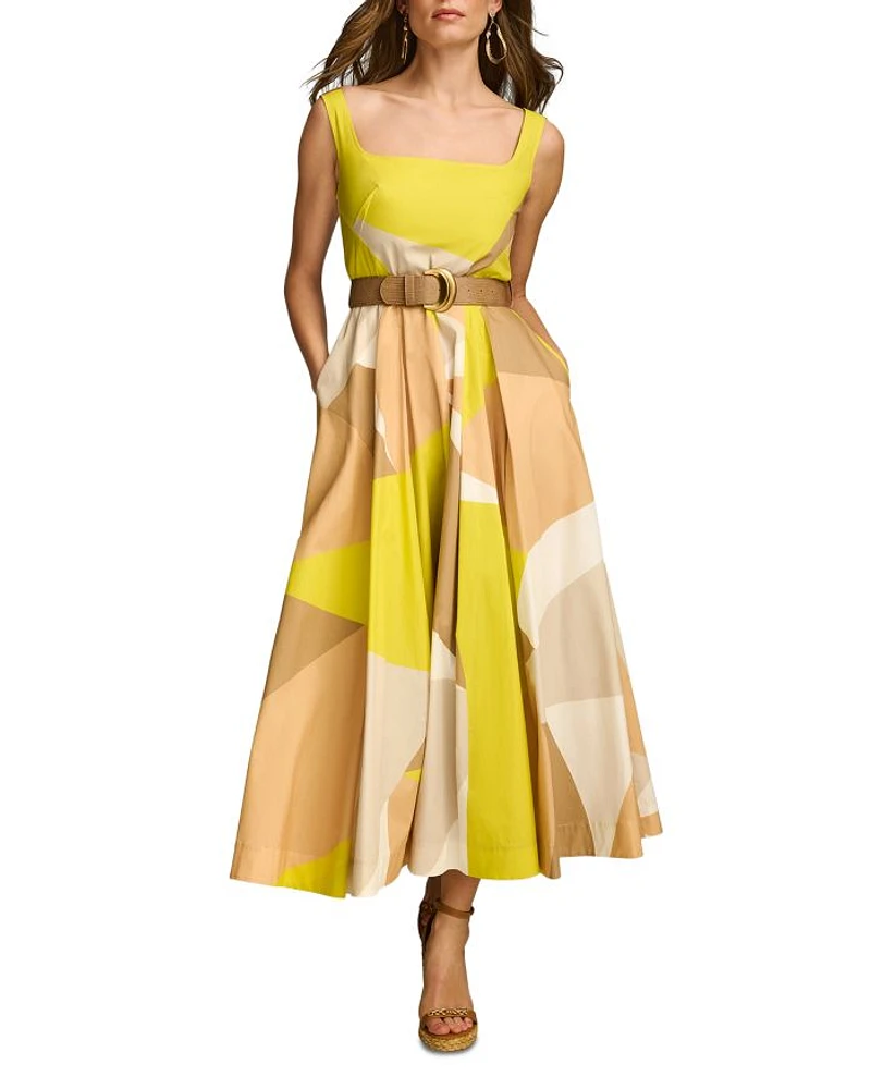 Printed Belted Square Neck Dress