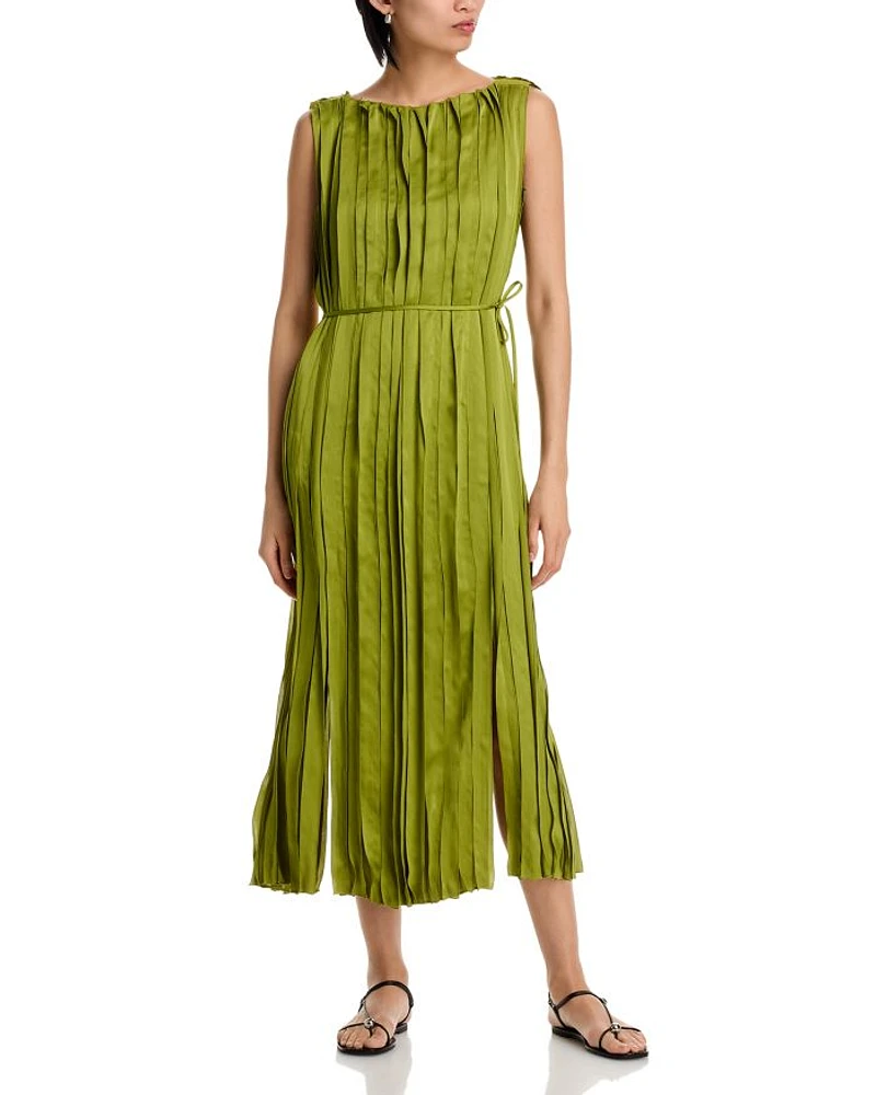 Sleeveless Satin Panel Midi Dress