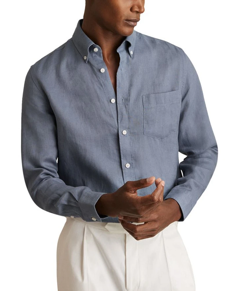 Queens Long Sleeve Button Down Linen Shirt