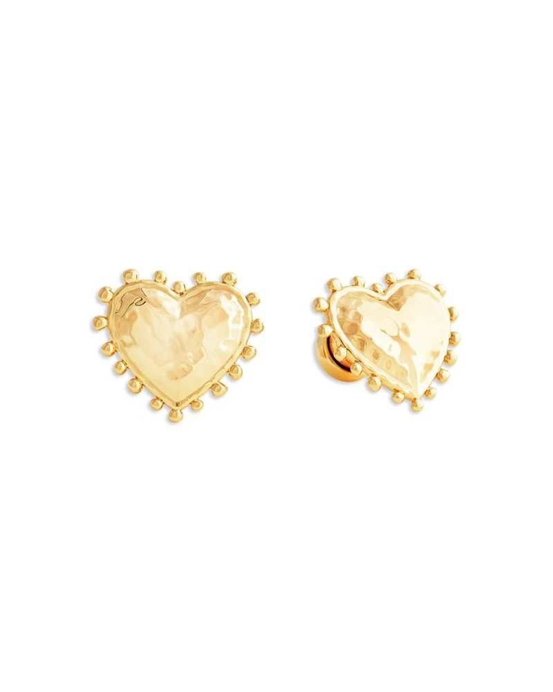 Heart 18K Yellow Gold Plated Stud Earrings, 0.7"L