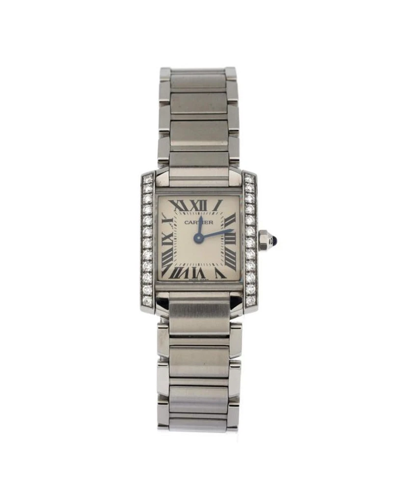 Tank Francaise Quartz Watch in Stainless Steel with Diamond Bezel 20mm