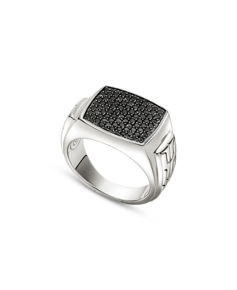 Men's Sterling Silver ID Black Sapphire Pavé Signet Ring