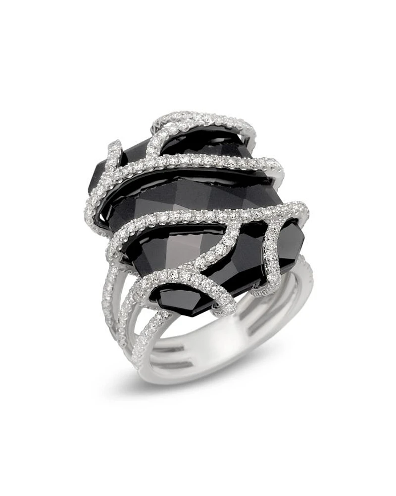 Diamond and Black Onyx Ring in 14K White Gold, 1.20 tcw - Exclusive