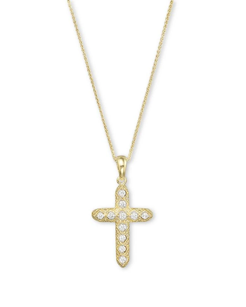 Diamond Milgrain Cross Pendant Necklace in 14K Yellow Gold, .14 tcw