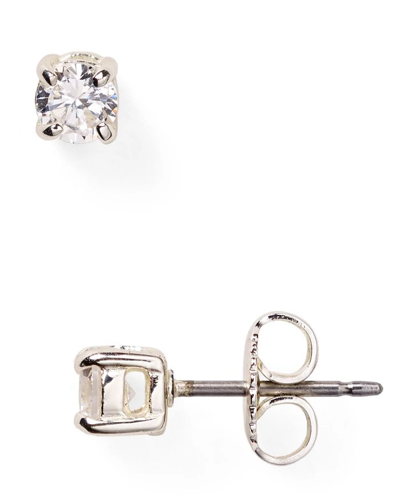 Cubic Zirconia Stud Earrings, 4mm