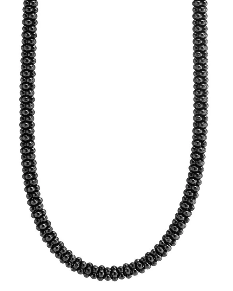 Black Caviar Ceramic Necklace with 18K Gold, 16"