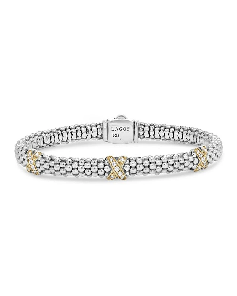 18K Gold & Sterling Silver Embrace Diamond Rope Bracelet, 6mm