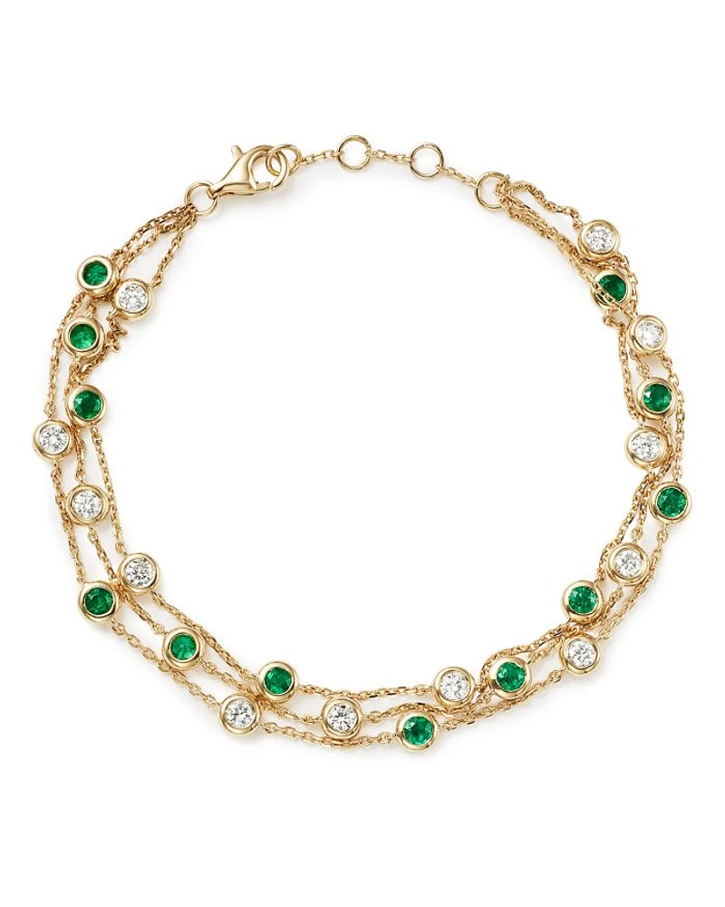 Emerald & Diamond Station Bracelet in 18K Yellow Gold