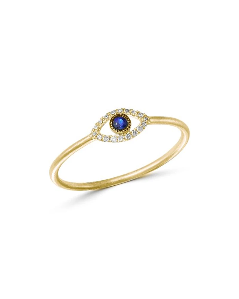 14K Yellow Gold Evil Eye Blue Sapphire & Diamond Ring