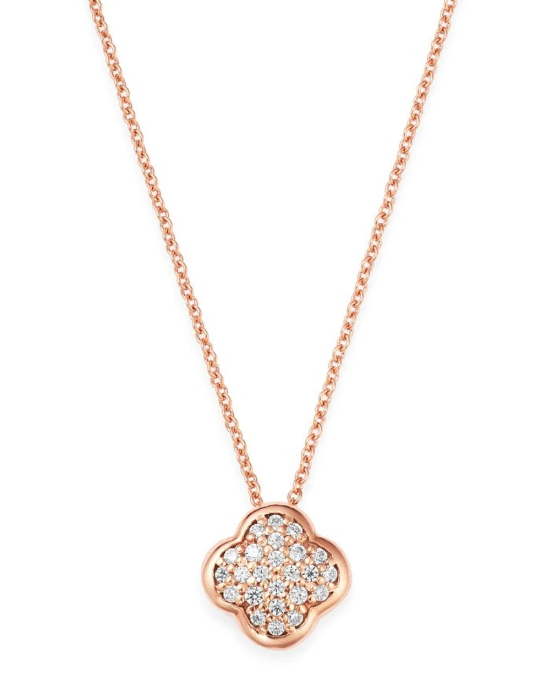 Pavé Diamond Clover Pendant Necklace in 14K Rose Gold, 0.08 tcw