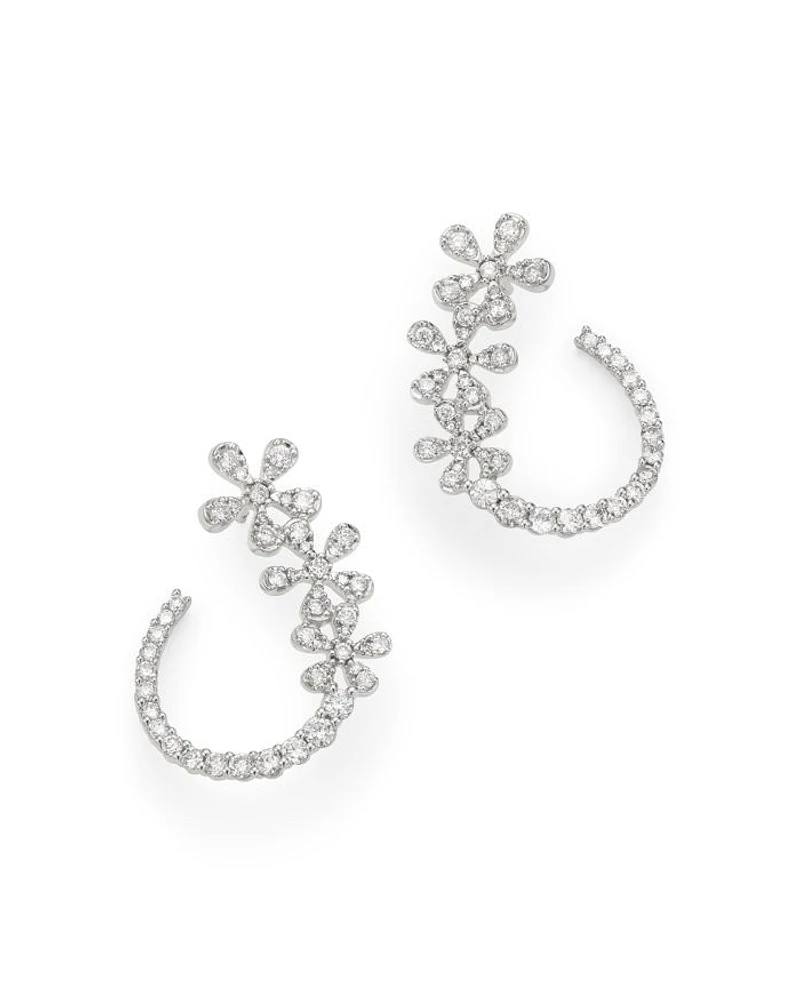Diamond Flower Front-to-Back Earrings in 14K White Gold, 1.0 tcw