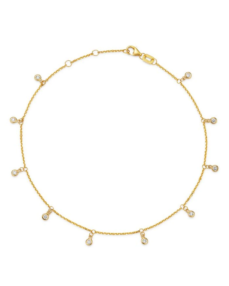 Diamond Bezel Droplet Ankle Bracelet in 14K Yellow Gold