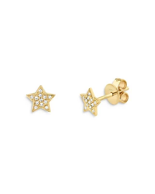 14K Yellow Gold Diamond Star Stud Earrings