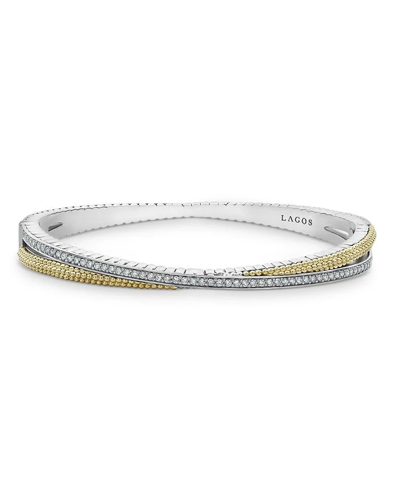 Sterling Silver & 18K Yellow Gold Caviar Lux Diamond Bangle Bracelet