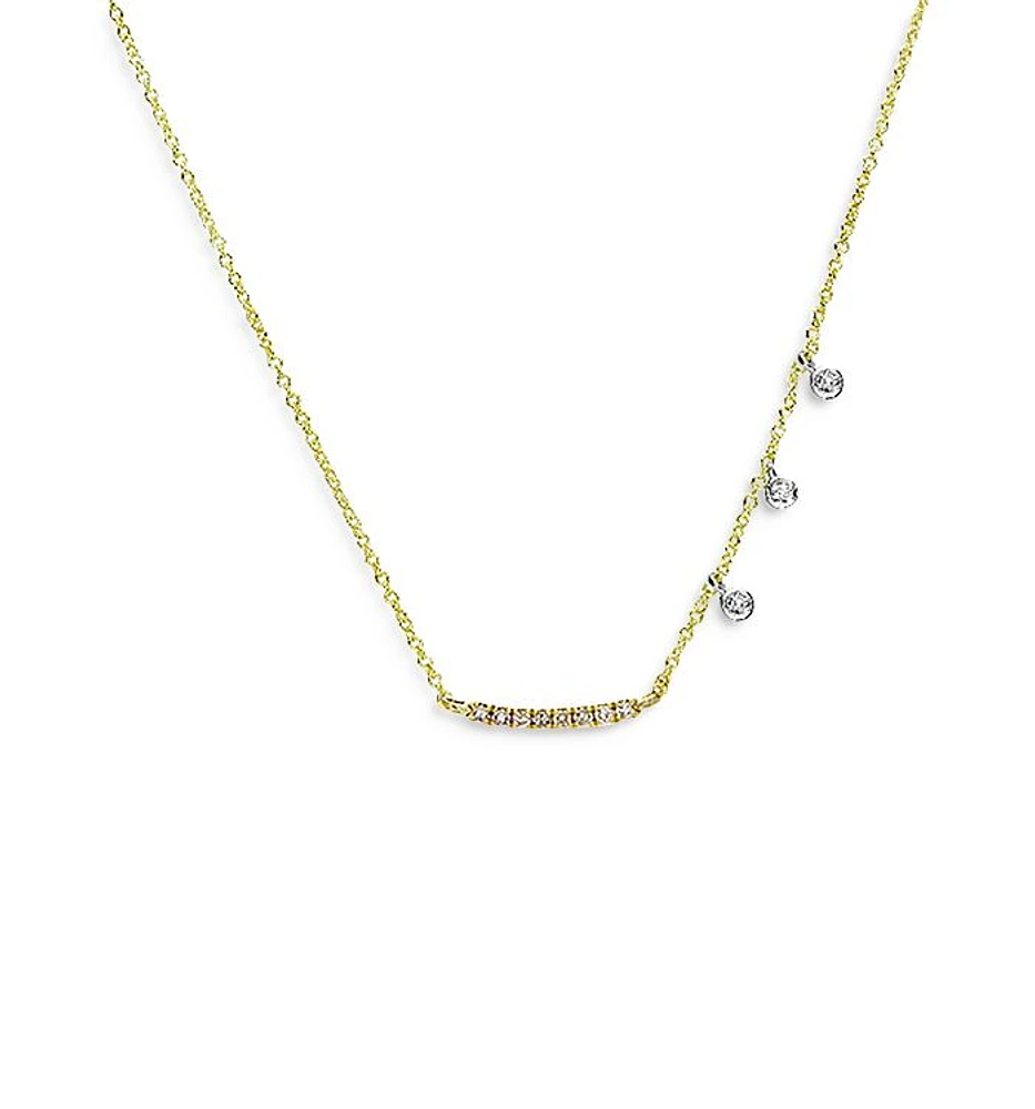 14K Yellow & White Gold Mini Curved Diamond Bar Necklace, 18"