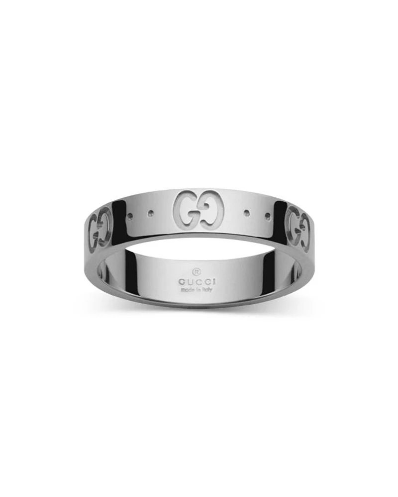 18K White Gold Icon Logo Band