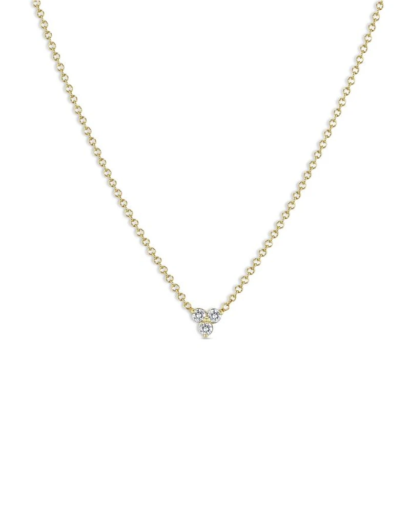 14K Yellow Gold Diamond Triple Cluster Statement Necklace, 14-16"