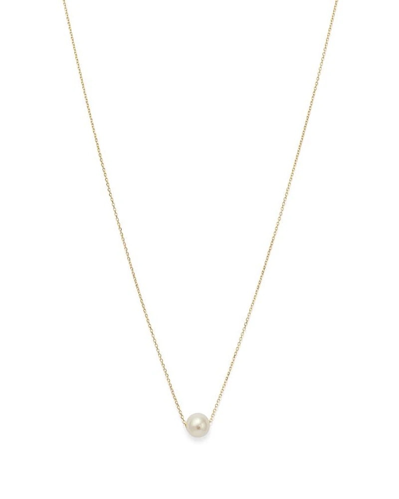 14K Yellow Gold Cultured Freshwater Pearl Solitaire Necklace, 18"