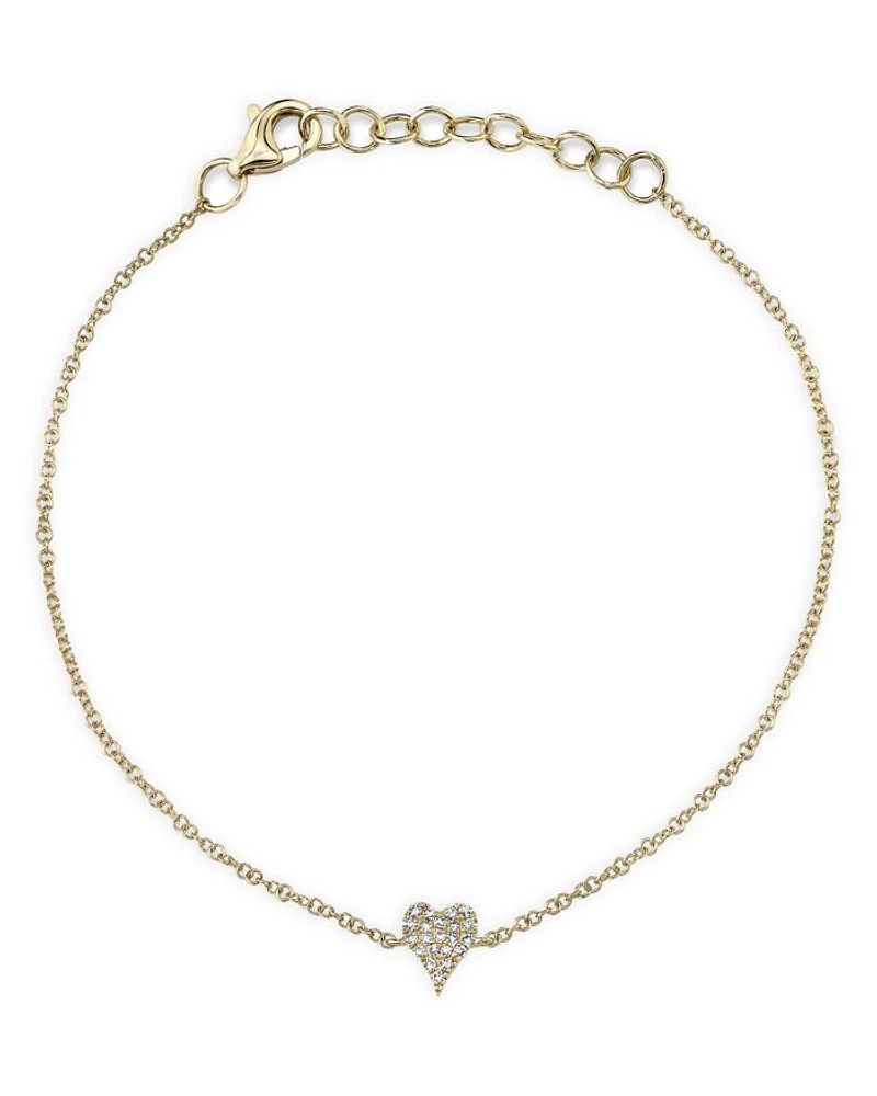 14K Yellow Gold Diamond Pavé Heart chain Bracelet - Exclusive