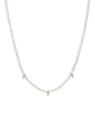 14K Yellow Gold Cultured Freshwater Pearl & Diamond Collar Necklace, 14-16"