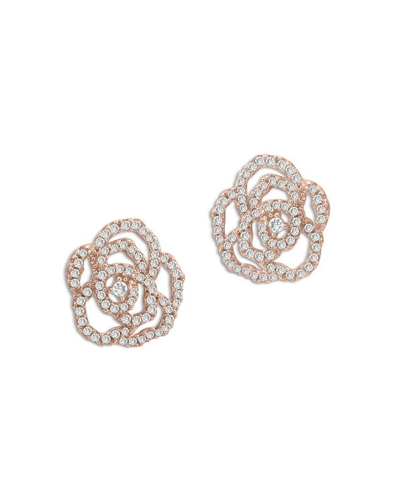 Diamond Rose Flower Earrings in 14K Rose Gold, 0.30 tcw