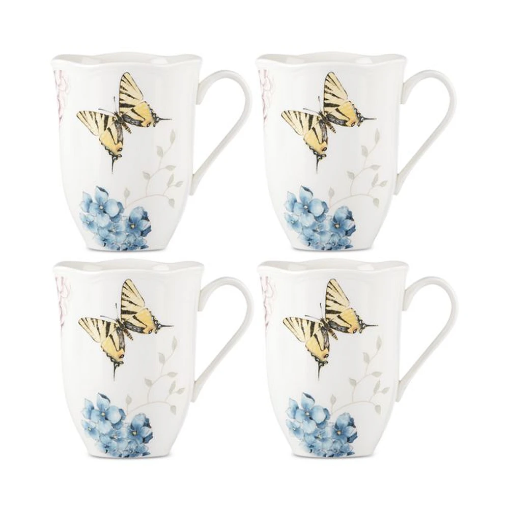 Butterfly Meadow Hydrangea 4 Piece Mug Set