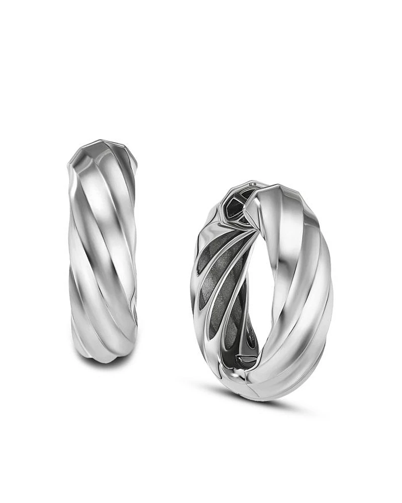 Cable Edge Hoop Earrings in Recycled Sterling Silver