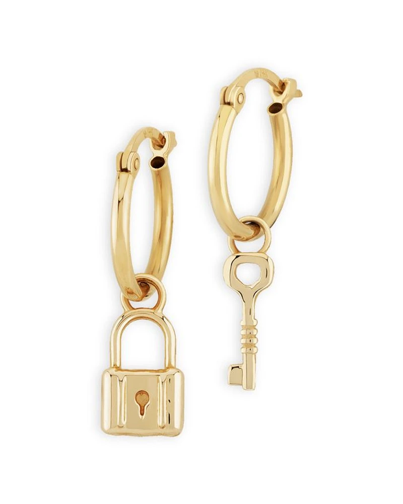 Lock & Key Dangle Hoop Earrings in 14K Yellow Gold - Exclusive